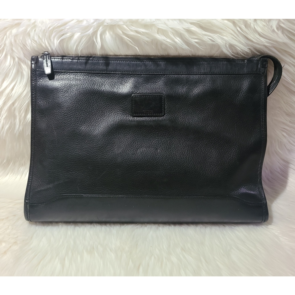 Vintage Tumi Black Leather Zippered Business Clutch